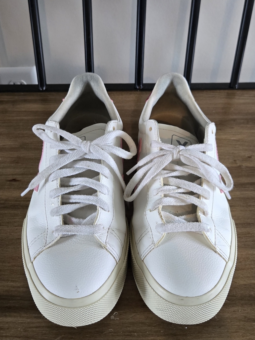 Veja Women's White Leather Campo Sneakers with Pink Accents - Picture 3 of 9